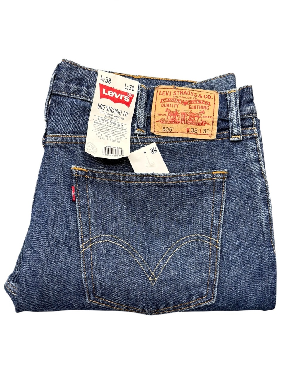 NEW Levi's 505 Mens 38x30 Straight Fit Straight Leg Denim Blue Jeans